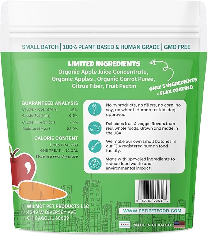 PETIPET Apples+Carrots Plant-Based Fruit Dog Treats - Carrot and Apple Soft & Chewy - Healthy Vegetarian, Vegan Dog Treats with Organic Ingredients - Low-Protein, Hypoallergenic, Gluten-Free