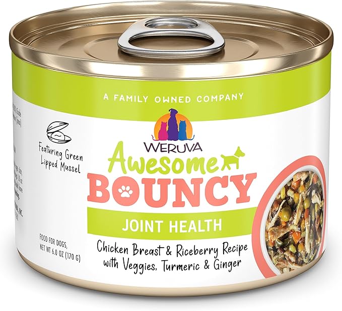 Weruva Awesome Bouncy Wet Dog Food, Chicken & Brown Rice with Veggies, 6oz Can (Pack of 8)