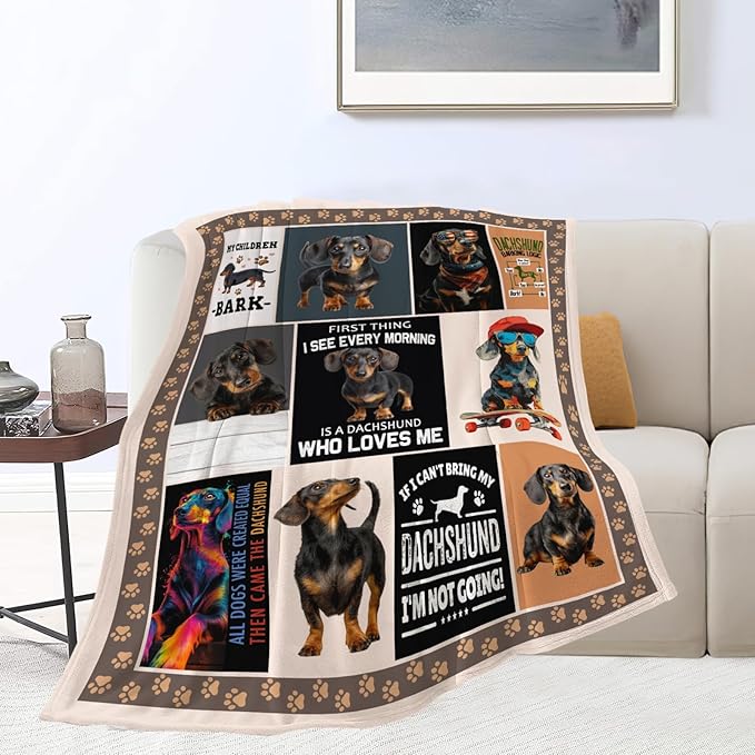 Dachshund Throw Blanket Weiner Dog Dachshund Puppy Stuff Gifts for Dog Lover Kids Girls Boys Adults Women Men Soft Cozy Warm Plush Fluffy Fuzzy Fleece Blanket Decor 40''X50''