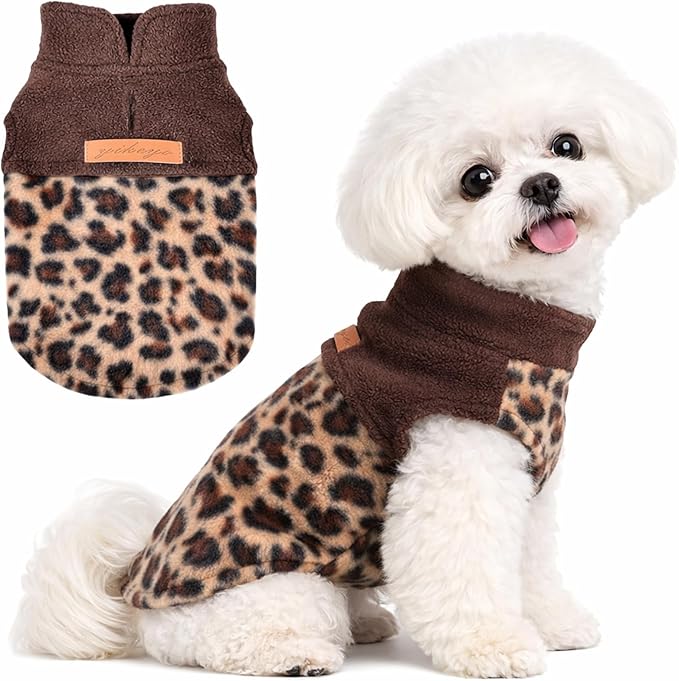 DaFuEn Dog Sweater, Dog Fleece Vest Winter Coat for Boy Girl, Pet Clothes Pullover, Soft Stretchy Puppy Sweater, Yorkie Teacup Chihuahua Jacket (Leopard, XS)
