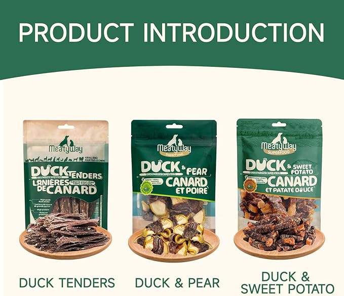 MeatyWay Duck & Fruits and Vegetables Wrapped Dog Treats, High Protein, Low Fat, 100% Natural & Healthy Duck Breasts, Healthy and Natural Pear & Sweet Potato Dog Training, 300g/10.58 oz. (Pack of 3)