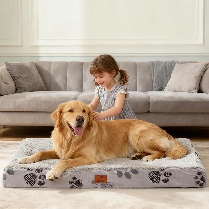 Large Dog Bed for Crate, 35x22 Inch Washable Crate Mat with Removable Cover & Anti-Slip Bottom, Comfy Orthopedic Egg Crate Foam Flat Pet Bed, Christmas Red