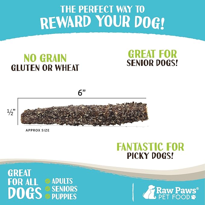 Raw Paws Green Beef Tripe Sticks for Dogs - 6-Inch (10-Count) - Packed in USA - Dried Tripe Dog Treats from Free-Range, Cows No Added Antibiotics or Hormones - Dehydrated Beef Green Tripe for Dogs