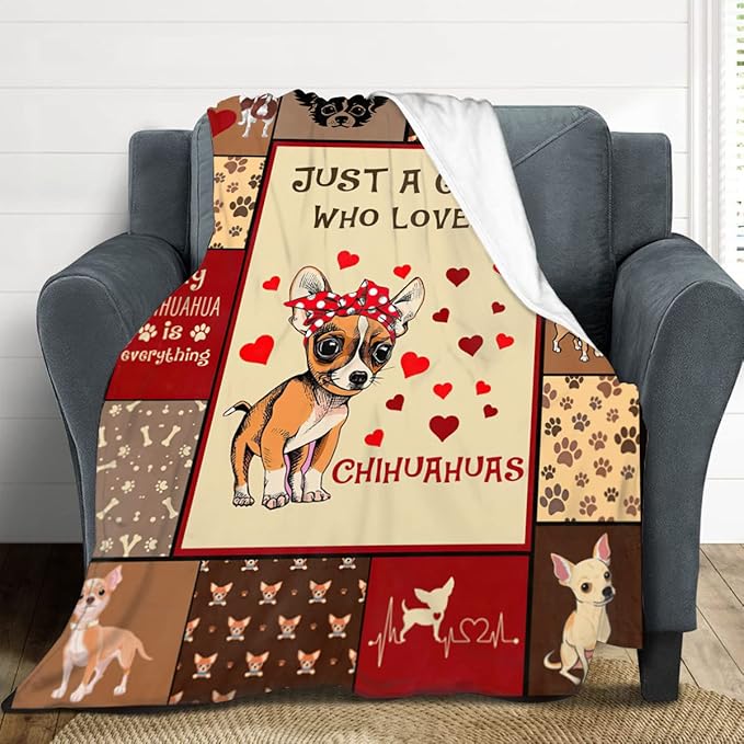 Just A Girl Who Loves Chihuahuas Blanket Cute Dogs Decor Throw Blanket Gifts for Girls Super Warm Soft Plush Lightweight Fleece Flannel Blanket Winter Bedding Blanket for Kids Adults Women 50"x60"