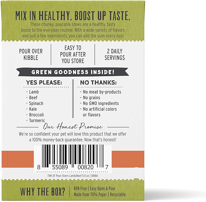 The Honest Kitchen Human Grade Superfood POUR OVERS Wet Toppers for Dogs (12 Pack), 5.5 oz - Beef & Lamb Stew