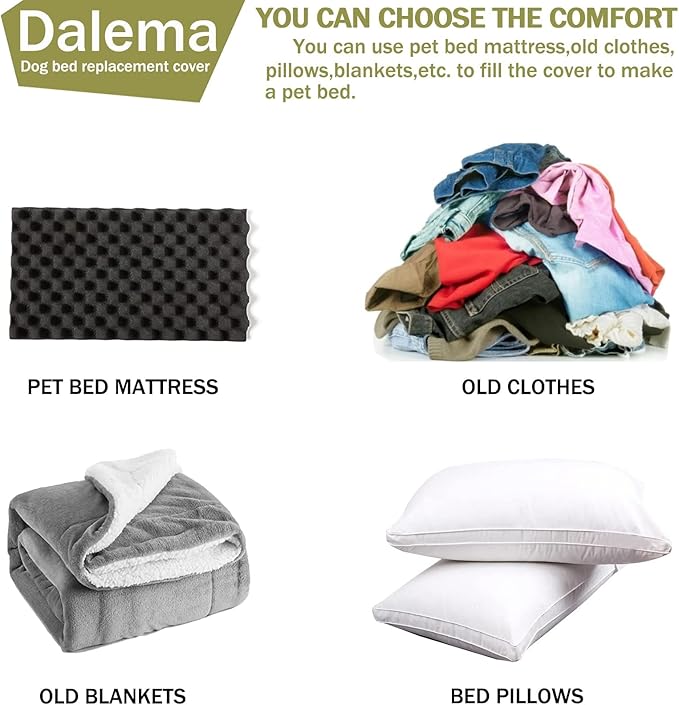 Dog Bed Cover,Waterproof Tough Plastic DIY Pet Bed Cover,Non Stick Hair Easy to Clean Rectangular Fillable Dog Bed Covers with Zipper(Greyish Green,36" L x 27" W x 4" Th,Cover Only)