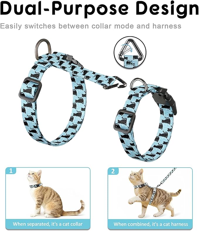 Halypet 2-Pack Cat Harness and Leash Set, Escape Proof 3-in-1 Adjustable Harness for Cats, Soft Lightweight, Easy On & Control for Walking, Travel & Outdoor Use, Light Blue Kitty, Small
