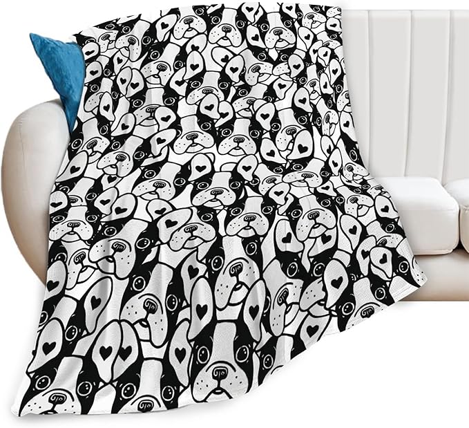 Boston Terrier Throw Blanket French Bulldog Frenchie Puppy Stuff Gifts for Dog Lover Kids Girls Boys Adults Women Men Soft Cozy Warm Plush Fluffy Fuzzy Fleece Blanket Decor 60''X80''