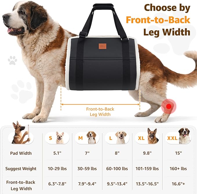 Adjustable Dog Lift Harness Dog Sling for Large Dogs Hind Leg Support Soft Lift Support and Rehab Harness for Weak Rear Legs, Helps Senior, Injured, Disabled, After ACL Surgery Dogs (Black, XX-Large)