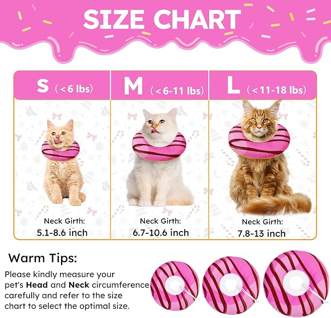 Hpetppy Cat Cone Collar Soft, Cat Recovery Collar for Wound Healing Cute Donut Adjustable Kitten Cones to Stop Licking Comfortable Lightweight Neck Elizabethan Collars for Cats Kittens After Surgery