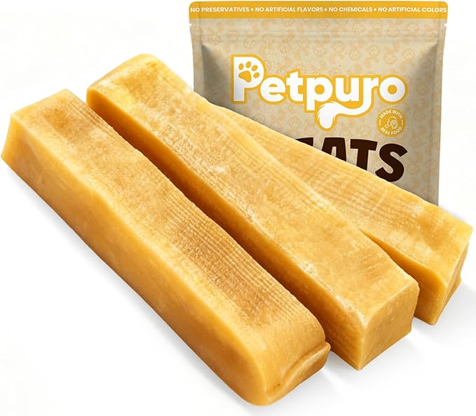 Yak Cheese Dog Chews – Long Lasting Hard Chew for Aggressive Chewers, 3-Ingredient Natural Dog Treats – High Protein, Odor-Free, Rawhide-Free for Large Dogs (Large - 3 Chews)