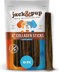 Jack&Pup 6" Beef Collagen Sticks | Rawhide Free, Long Lasting Dog Chews | Healthy Single Ingredient Treats for Medium Dogs | Bully Stick Alternative (10 Pack)