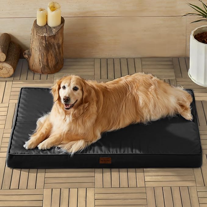 BFPETHOME Outdoor Dog Beds for Large Dogs, Waterproof Dog Bed for Medium, Large, Extra Large Dogs, Orthopedic Pet Bed with Removable Washable Cover, Egg Crate Foam Pet Bed Mat. (42 x 30in, Black)