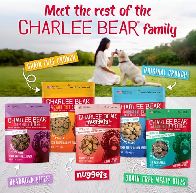 Charlee Bear Original Crunch Dog Training Treats, Cheese & Egg Flavor, 3 Calories Each, Low Calorie Natural Rewards for Puppies to Adult Dogs, Made in USA, 6 oz (4-Pack)