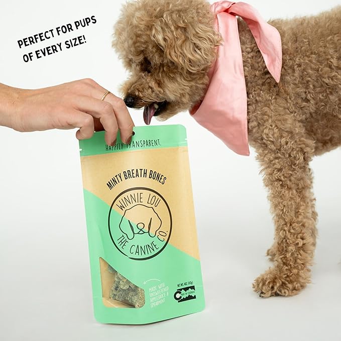 Winnie Lou Organic Dog Treats – Natural Dog Biscuits, USA Made, Organic Ingredients, Clean, Sensative Stomach, All Breed Sizes, High Protein, Hypoallergenic, Minty Breath Bones (Pack of 2)