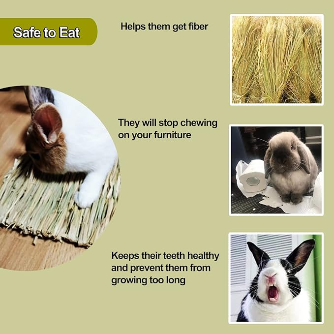 Woven Grass Mat Chew Toy for Rabbits, Guinea Pigs, Large Bunny Bed (Pack of 3)