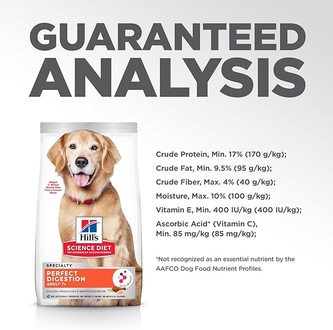 Hill's Science Diet Adult 7+ Perfect Digestion Dry Dog Food, Chicken, Whole Oats, & Brown Rice, 22 lb. Bag