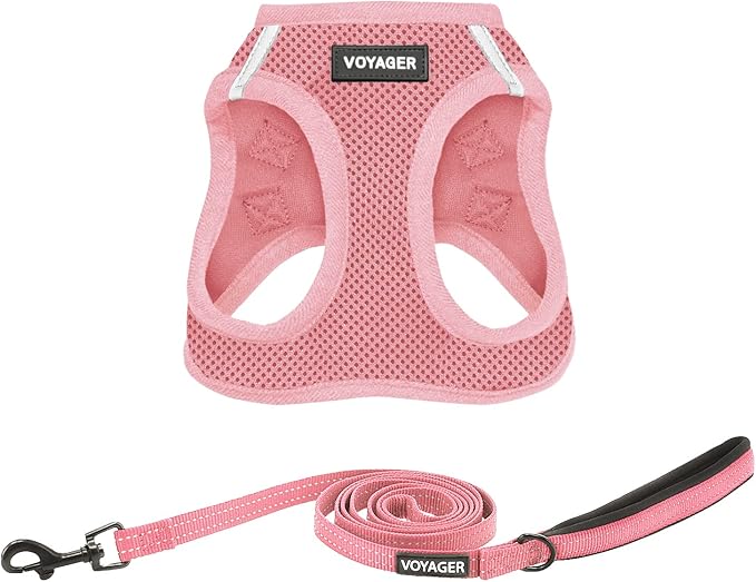 Best Pet Supplies Voyager Step-in Air All Weather Mesh Harness and Reflective Dog 5ft Leash Combo with Neoprene Handle, for Small, Medium and Large Breed Puppies - Set (Pink), X-Large
