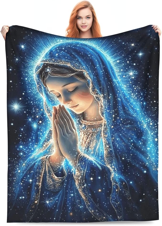 Virgin Mary Blanket, Mother Mary Throw Blankets, Space Gifts for Women Men Boys Girls Lover Adult Cozy Fleece Flannel Bedding Stuff Plush for Couch Sofa Bed Decor 50"X40"