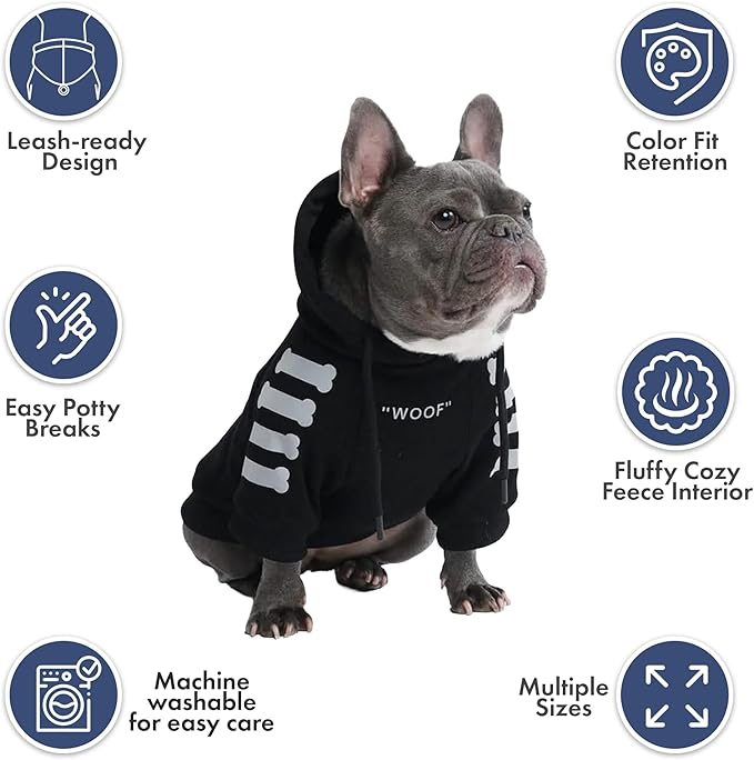 Spark Paws Dog Hoodie – Premium Dog Sweater for Small, Medium, and Large Dogs | Warm Outfits for French Bulldogs, Pitbull, Puppy, Winter Jacket Alternative - Woof - M