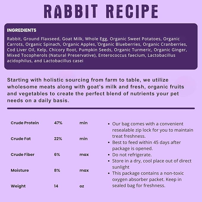 Shepherd Boy Farms Freeze Dried Raw Dog Food, Rabbit Recipe, All Natural, No Synthetics, Made in USA with Goat's Milk & Organic Produce, High Protein, Complete Meal (14oz)