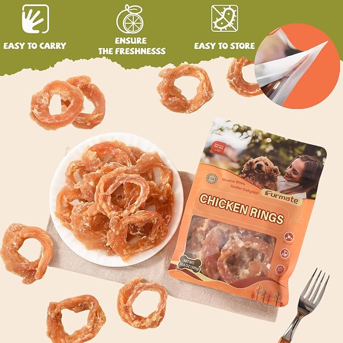 Dog Treats Chicken Jerky Rings, Natural Chicken Breast w/Taurine, Rawhide-Free High-Protein Long-Lasting Chewy Training & Rewards Dog Snacks for Small Medium Large Dogs,10.58 oz