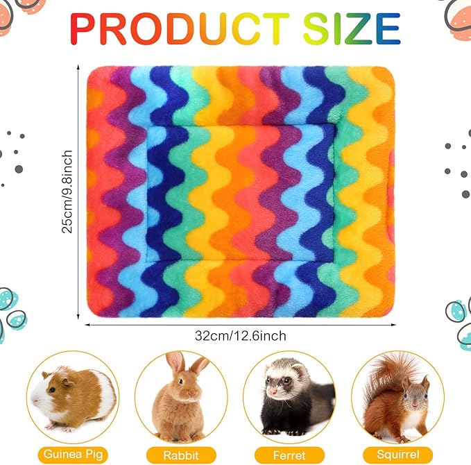 Haull 4 Pcs Waterproof Guinea Pig Bedding Guinea Pig Bed Plush Cage Liners Soft Rabbit Dog Crate Pad Cat Mat Reversible Cozy Animal Pee Pad Hamster Bunny Mat Accessory(Rainbow,13 x 10 Inch)