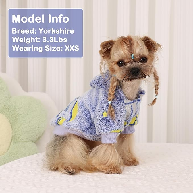 Dog Sweater for Small Dogs Girl Boy, Fleece Dog Hoodie Clothes, Night Glow Puppy Sweater, Soft Warm Extra Small Doggie Sweatshirt, Fall Winter Doggy Clothes Pet Outfits for Chihuahua Yorkie, Blue,XXS
