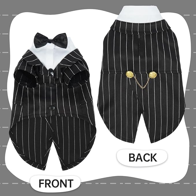 QBLEEV Cat Tuxedo Outfit, Formal Cat Suit Costume with Bow Tie, Sphynx Hairless Clothes for Cats Only, Kitten Wedding Birthday Party Attire Apparel for Male Boy, Cute Small Pet Gentleman Formal Wear