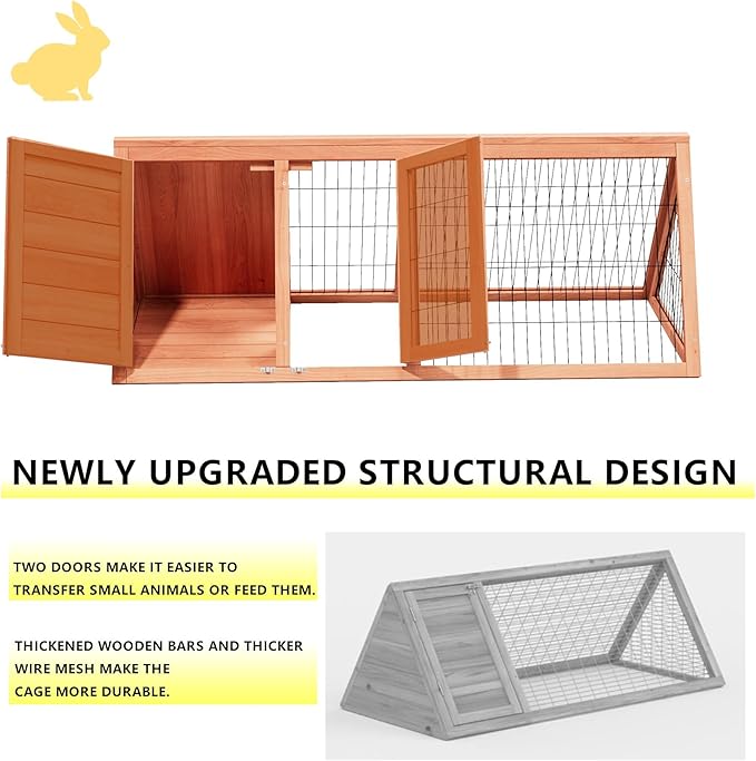Wooden Rabbit Run Cage Outdoor,A-Frame Bunny Playpen House Indoor,Small Bunny Hutch with Ventilating Wire Fence for Puppy Rabbits (Wood)