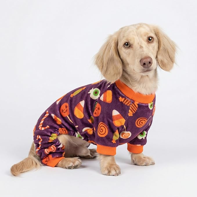 Fitwarm Halloween Candy Dog Pajamas, Funny Costumes for Small Dogs Boy Girl, Pet Outfit, Purple, Orange, XS