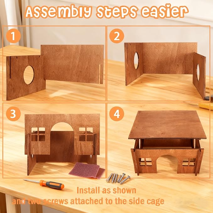 Wooden Guinea Pig Hideout, Small Animal Houses Habitats, Large Hideout House for Small Rabbit Chinchilla Gerbil, Sturdy Hamster Hideout Bed Hutch Bunny Cage