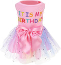 PUPTECK Print Dog Dress Pet Apparel for Birthday with Cute Bowtie Puppy Clothes Outfit, M