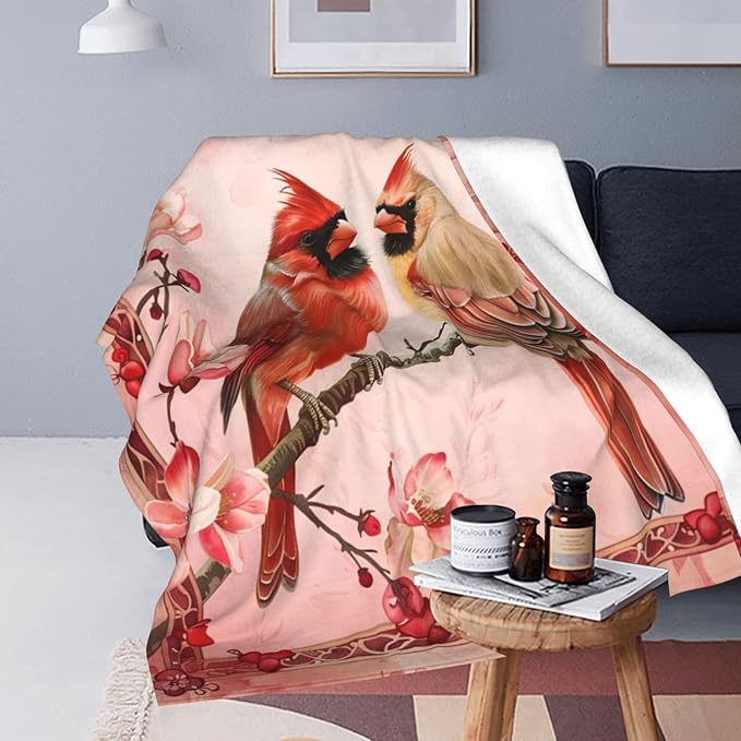 Red Cardinal Cute Decor Throw Blanket Gifts for Girls & Boys - Super Warm Soft Plush Lightweight Fleece Flannel Blanket for Kids & Adults - 50"X40"