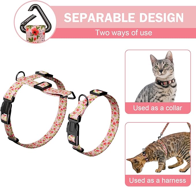 Hikiko Cat Harness and Leash Set Escape Proof Adjustable Walking Travel Cute Kitten Harness for Small Medium Large Cats (Cream Natural, M)