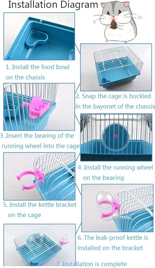 Small Pet Hamster Cage with Running Wheel Water Bottle Food Basin Portable Carrier House Mice Home Habitat for Going Out, Traveling (Green)