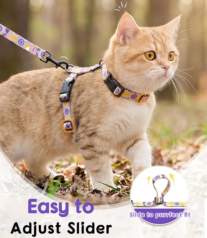 Halypet 2-Pack Cat Harness and Leash Set, Escape Proof 3-in-1 Adjustable Harness for Cats, Soft Lightweight, Easy On & Control for Walking, Travel & Outdoor Use, Pastel Floral, Small