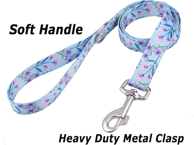 Dog Collar and Leash Set, Floral Print, Adjustable Collar for Medium Dogs, Bicolor Flower Set