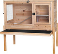 Aivituvin Guinea Pig Cages, Rabbit Hutch with Anti-Chew Frame, Bunny Cage with Deepened Pull-Out Tray, 3 Openable Areas, Assemblable Legs, Ramp & Hideout Included - Wooden