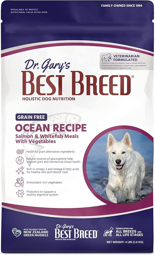 Dr. Gary's Best Breed Grain Free Ocean Recipe Slow-Cooked in USA, Natural Dry Dog Food for All Breeds and Sizes, 4lbs.