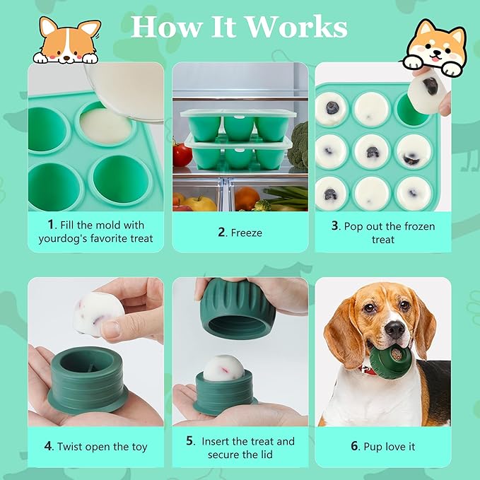 9 Cavities Silicone Dog Treat Mold with Lid for Woof Pupsicle & Power Chewer Pupsicle,Frozen Dog Silicone Molds for Making Refill Popsicle Treats 10-25 lbs & Up (Small with Lid)