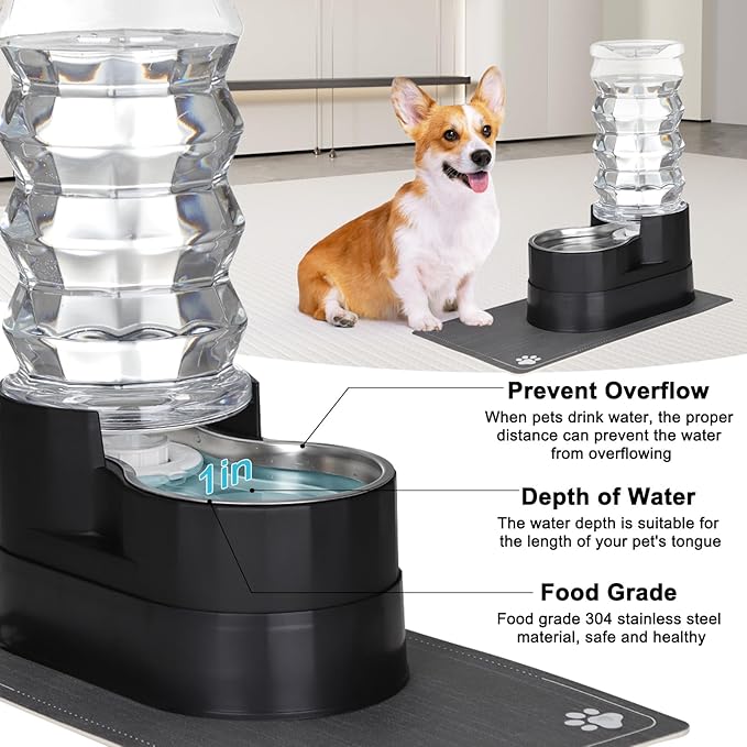 RIZZARI Gravity Water Dispenser for Dogs: 8L Raised Automatic Stainless Steel Waterer -Helps Prevent Urinary Stones - Supports Spine & Joint Health-for Senior Dogs & Large Breeds-Bedrooms & Indoor Use