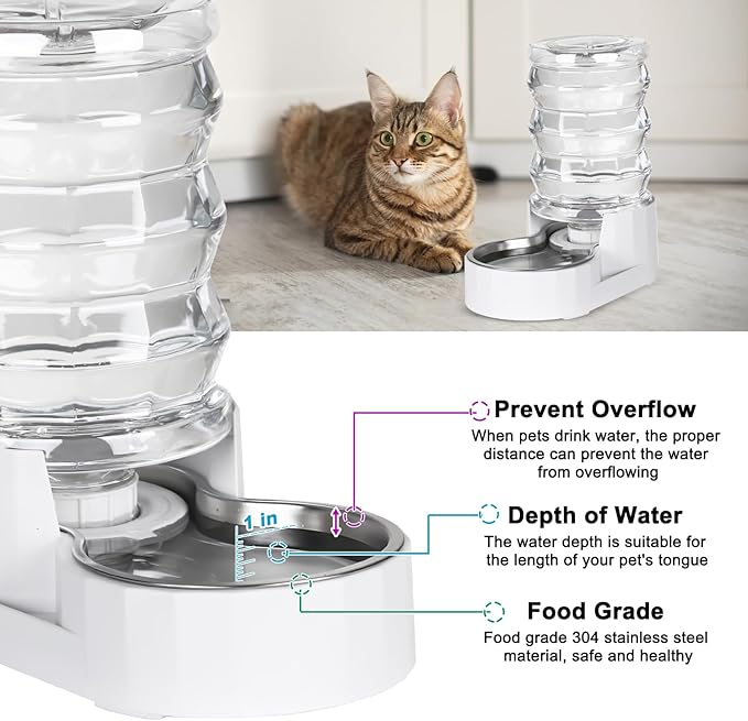 RIZZARI Pet Water Bowl Dispenser: 4L Automatic Stainless Steel Feeder with Activated Carbon Ion Exchange System-Helps Prevent Urinary Stones for Cats & Small Dogs- Apartments -Single-Pet Homes