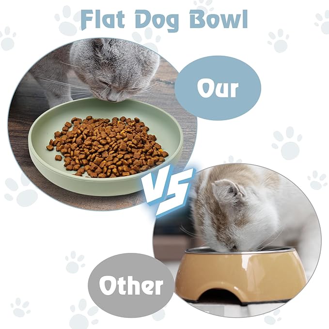 BNOSDM Silicone Dog Bowl Non-Slip Cat Food Plate 2 Pcs Flat Dog Bowls with Suction Cup Shallow Puppy Food and Water Dish for Small and Medium Pets (Gray Green)