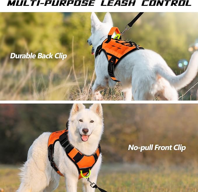 WINGOIN Orange Tactical Dog Harness for Small Dogs, Heavy Duty No Pull Harness with Handle, Adjustable Reflective Military K9 Pet Vest for French Bulldog, Pug, Walking, Training, Hunting (S)