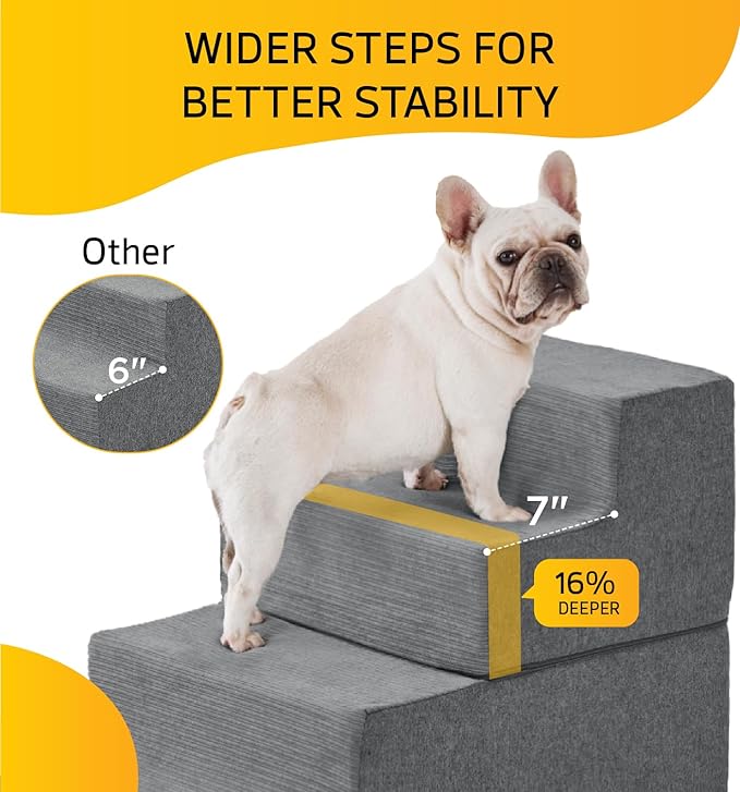 ABCPET Dog Stairs for High Bed, Dog Steps for Bed Couch Sofa, 35D Foam Extra Wide Pet Steps for Small Dogs and Cats, Pet Stairs with Non-Slip Bottom Grey, 5 Steps
