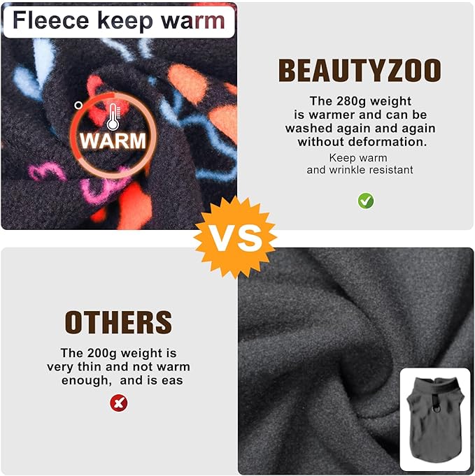 BEAUTYZOO Small Dog Sweater Fleece Vest Winter Jacket, D-Ring Leash Attachment for XS S Puppy Medium Sized Breeds Dogs, Cold Weather Dog Clothes Windproof Keep Warm, Black Bones Paw XL