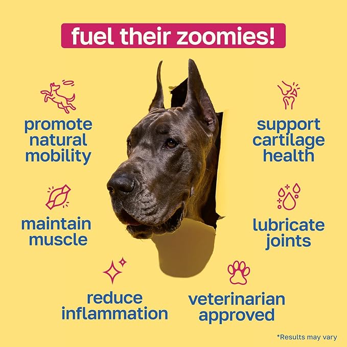 Happy Paws Hip and Joint Supplement for Dogs, Glucosamine Chondroitin for Dogs of All Breeds, Joint Support Soft Chews with Hyaluronic Acid & Turmeric, Vegan Bacon Flavor, Non GMO, 100 Soft Chews