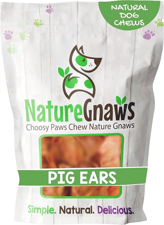 Nature Gnaws Pig Ears for Dogs (8 Count) - Thick Long Lasting for Aggressive Chewers and Large Dogs - Natural Pork Dog Chew Bones - Rawhide Free