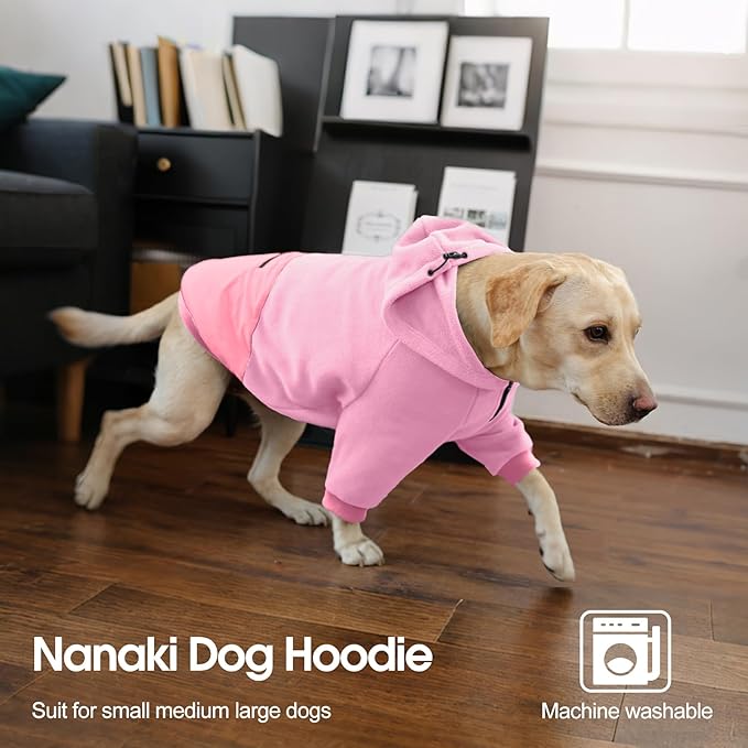 Nanaki Dog Hoodie for Small Dogs Girl Boy, Warm Fleece Dog Sweater with Hood & Pocket- Long Sleeve Sweatshirt for Fall Winter Spring, Adjustable Half-Zip Puppy Pullover Coats for Cold Weather Pink XS